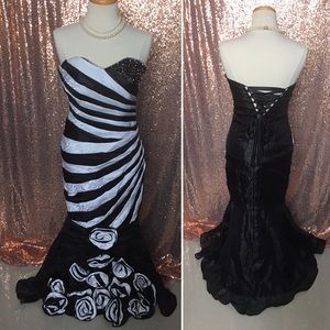 Black and white gown